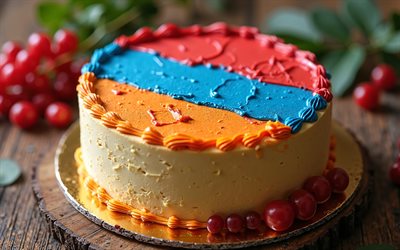 flag di armenia dipinta sulla torta, 4k, bandiera armena, cottura al forno, armenia, torta con bacche, bandiera dell'armenia, torta con la bandiera armeno, torta come la bandiera armeno, flag armenia