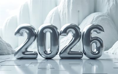 2026 metal 3d digits, 2026 New Year, 2026 concepts, 2026 digits, background with 2026 digits, steel numbers, New Year 2026, gray background