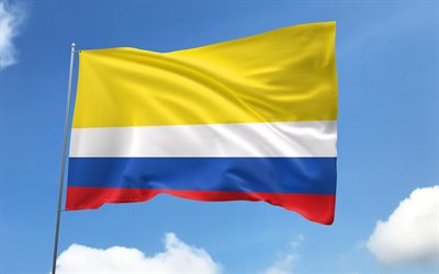 bandera de napo en la bandera, 4k, provincias ecuatorianas, cielo azul, bandera de napo, banderas de satén ondulados, provincias de ecuador, asta de bandera con banderas, día de napo, ecuador, provincia de napo, napo
