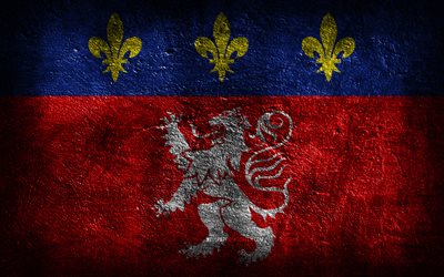 4k, Lyonnais flag, French province, stone texture, Flag of Lyonnais, stone background, Provinces of France, Day of Lyonnais, grunge art, Lyonnais province, French national symbols, Lyonnais, France