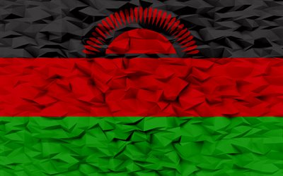 drapeau du malawi, 4k, 3d polygone de fond, polygone 3d texture, jour du malawi, 3d drapeau du malawi, malawi symboles nationaux, art 3d, malawi