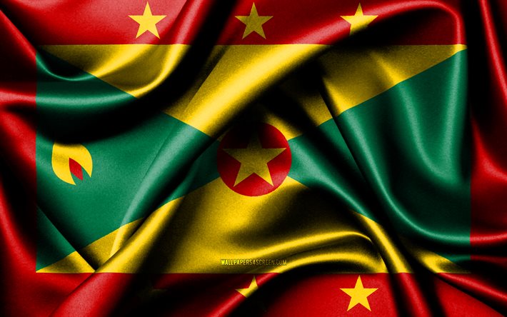 Grenadian flag, 4K, North American countries, fabric flags, Day of Grenada, flag of Grenada, wavy silk flags, Grenada flag, North America, Grenadian national symbols, Grenada