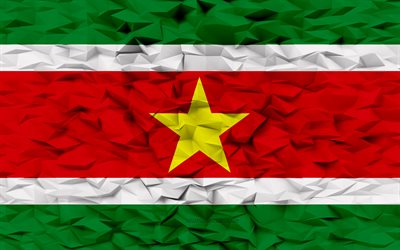 Flag of Suriname, 4k, 3d polygon background, Suriname flag, 3d polygon texture, Day of Suriname, 3d Suriname flag, Suriname national symbols, 3d art, Suriname