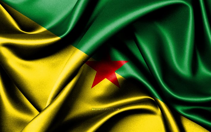 フランス領ギアナの旗, 4k, 南米諸国, 布旗, フランス領ギアナの日, 波状の絹の旗, 南アメリカ, フランス領ギアナの国のシンボル, フランス領ギアナ