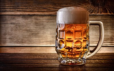 bira, 4k, büyük bir bira bardağı, farklı içecekler, bira kavramları, hafif bira, bira bardağı