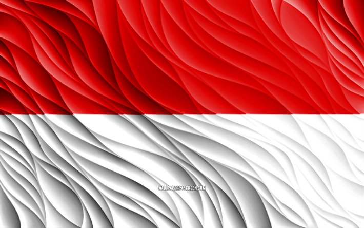 4k, la bandera de indonesia, las banderas onduladas en 3d, los países asiáticos, el día de indonesia, las ondas en 3d, asia, los símbolos nacionales de indonesia, indonesia