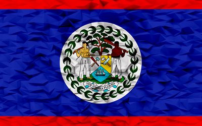 Flag of Belize, 4k, 3d polygon background, Belize flag, 3d polygon texture, Day of Belize, 3d Belize flag, Belize national symbols, 3d art, Belize