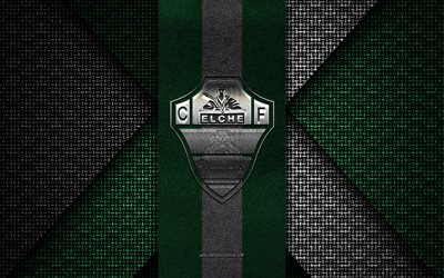 elche cf, la liga, grön och vit stickad textur, elche cf-logotyp, spansk fotbollsklubb, elche cf-emblem, fotboll, alicante, spanien