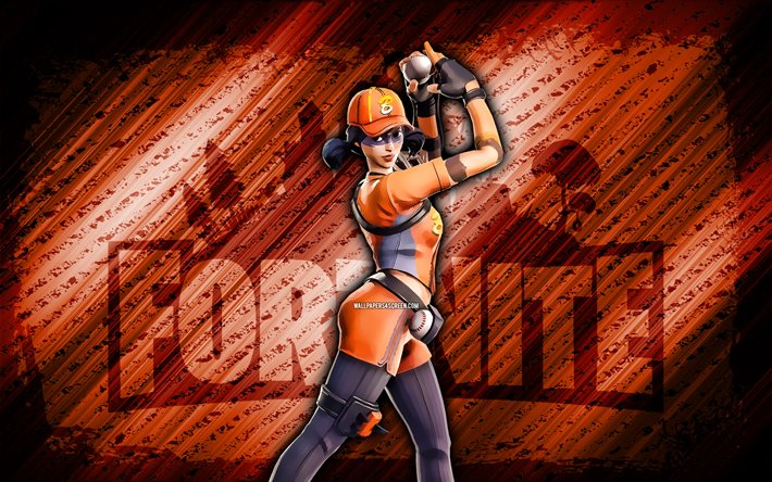 Fastball Fortnite, 4k, orange diagonal background, grunge art, Fortnite, artwork, Fastball Skin, Fortnite characters, Fastball, Fortnite Fastball Skin