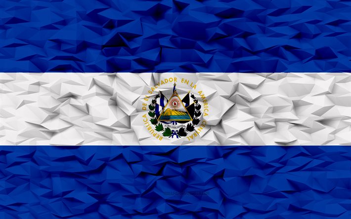Flag of El Salvador, 4k, 3d polygon background, El Salvador flag, 3d polygon texture, Day of El Salvador, 3d El Salvador flag, El Salvador national symbols, 3d art, El Salvador