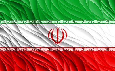 4k, iransk flagga, vågiga 3d-flaggor, asiatiska länder, irans flagga, irans dag, 3d-vågor, asien, iranska nationella symboler, iran