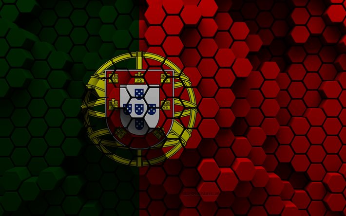 4k, bandeira de portugal, 3d hexágono de fundo, portugal 3d bandeira, dia de portugal, 3d hexágono textura, bandeira portuguesa, português símbolos nacionais, portugal, 3d portugal bandeira, países europeus