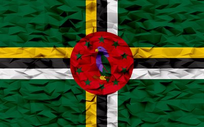 Flag of Dominica, 4k, 3d polygon background, Dominica flag, 3d polygon texture, Day of Dominica, 3d Dominica flag, Dominica national symbols, 3d art, Dominica