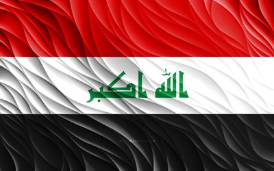4k, العلم العراقي, أعلام 3d متموجة, الدول الآسيوية, علم العراق, يوم العراق, موجات ثلاثية الأبعاد, آسيا, رموز وطنية عراقية, العراق