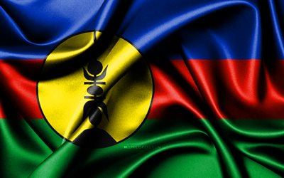 New Caledonia flag, 4K, Oceanian countries, fabric flags, Day of New Caledonia, flag of New Caledonia, wavy silk flags, Oceania, New Caledonia national symbols, New Caledonia