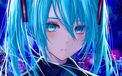 hatsune miku, porträtt, vocaloid, protagonist, flicka med blått hår, manga, vocaloid-karaktärer, japanska virtuella sångare, hatsune miku vocaloid