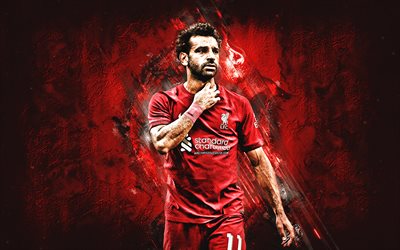 Mohamed Salah, Liverpool FC, portrait, Egyptian footballer, red stone background, football, Salah Liverpool, Salah 2022, world football stars