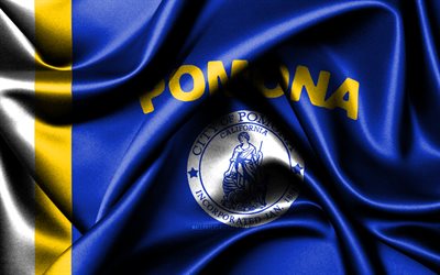Pomona flag, 4K, american cities, fabric flags, Day of Pomona, flag of Pomona, wavy silk flags, USA, cities of America, cities of California, US cities, Pomona California, Pomona