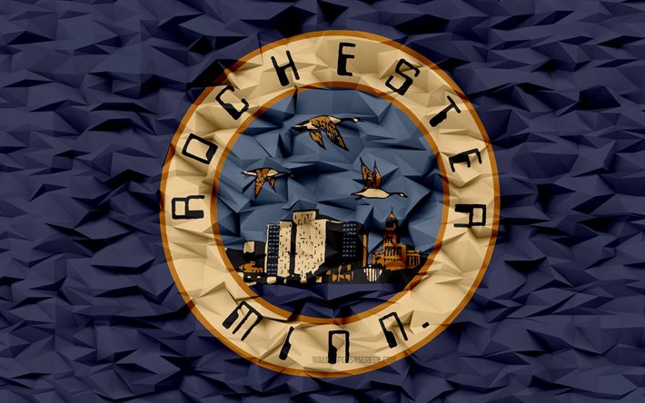 Flag of Rochester, Minnesota, 4k, American cities, 3d polygon background, Allen flag, 3d polygon texture, Day of Rochester, 3d Rochester flag, American national symbols, 3d art, Rochester, USA