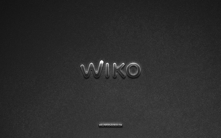 wiko-logotyp, grå stenbakgrund, wiko-emblem, teknologilogotyper, wiko, tillverkarens varumärken, wiko metalllogotyp, stenstruktur