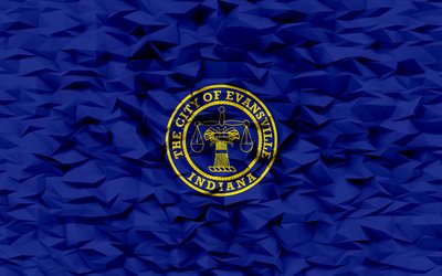 エバンズビルの旗, インディアナ, 4k, アメリカの都市, 3 d ポリゴンの背景, 3 d ポリゴン テクスチャ, エバンズビルの日, 3 d のエバンズビルの旗, アメリカの国のシンボル, 3d アート, エバンズビル, アメリカ合衆国