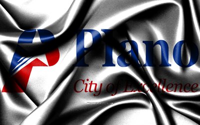 プラノ フラグ, 4k, アメリカの都市, 布旗, プラノの日, プラノの旗, 波状の絹の旗, アメリカ合衆国, テキサスの都市, 米国の都市, プレイノ テキサス, プラノ