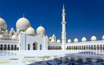 grande moschea dello sceicco zayed, 4k, punti di riferimento di abu dhabi, moschea, architettura islamica, abu dhabi, emirati arabi uniti, asia