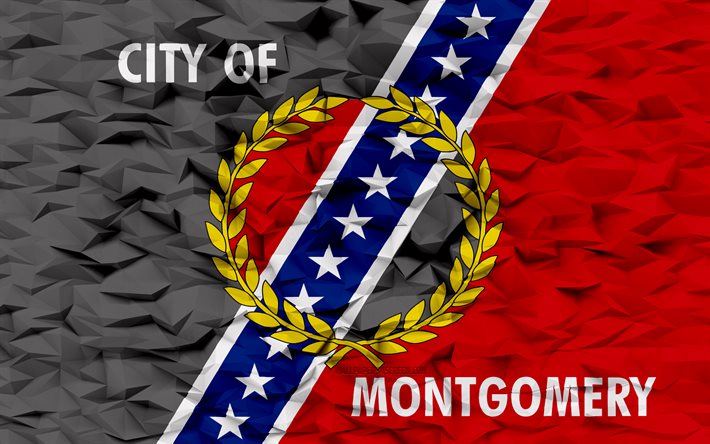 Flag of Montgomery, Alabama, 4k, American cities, 3d polygon background, Allen flag, 3d polygon texture, Day of Montgomery, 3d Montgomery flag, American national symbols, 3d art, Montgomery, USA