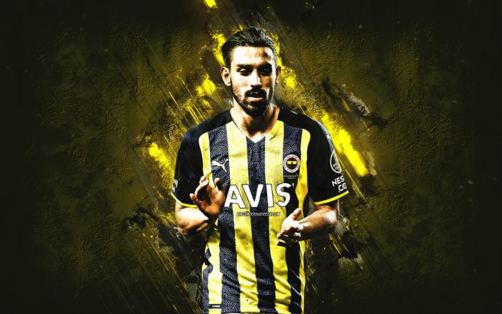 irfan can kahveci, fenerbahce, jogador de futebol turco, meio-campista, pedra amarela fundo, turquia, futebol