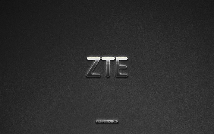 zte-logotyp, grå stenbakgrund, zte-emblem, teknologilogotyper, zte, tillverkarens varumärken, zte metalllogotyp, stenstruktur