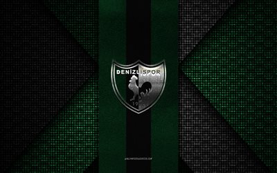Denizlispor, TFF First League, green black knitted texture, 1 Lig, Denizlispor logo, Turkish football club, Denizlispor emblem, football, Denizli, Turkey