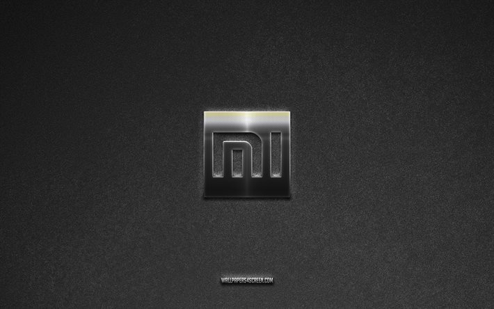 Xiaomi logo, gray stone background, Xiaomi emblem, technology logos, Xiaomi, manufacturers brands, Xiaomi metal logo, stone texture