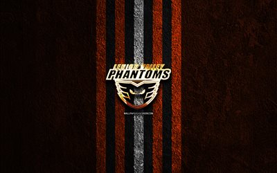 goldenes logo der lehigh valley phantoms, 4k, orangefarbener steinhintergrund, ahl, amerikanisches hockeyteam, logo der lehigh valley phantoms, hockey, lehigh valley phantoms