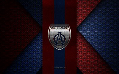 Altinordu FK, TFF First League, red blue knitted texture, 1 Lig, Altinordu FK logo, Turkish football club, Altinordu FK emblem, football, Izmir, Turkey