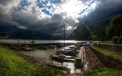 el lago walensee, el walenstadt, marina, suiza