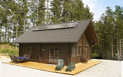 hütte, wald, solar panels