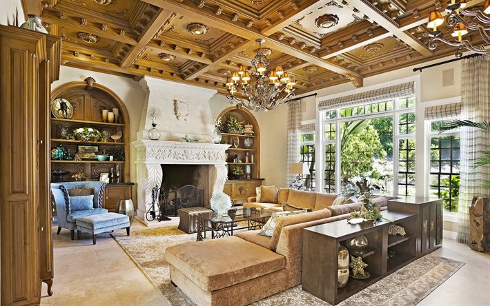 木製の天井, 張地：布張りの家具