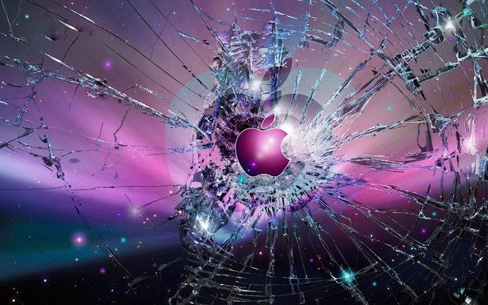 broken screen, logo, apple