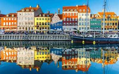 köpenhamn, segelbåt, hem, strandpromenad, danmark