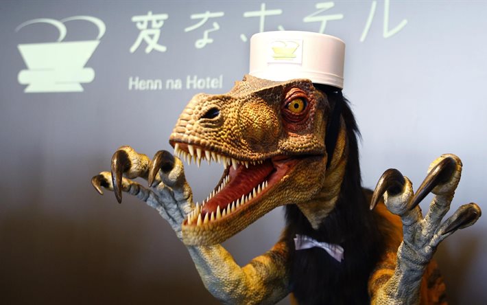 robot-raptor, robot-porter, el hotel, japón