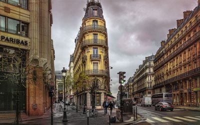 bairro antigo, semáforo, rua, paris