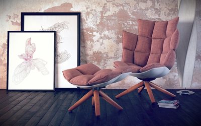 chair, picture, floor lamp