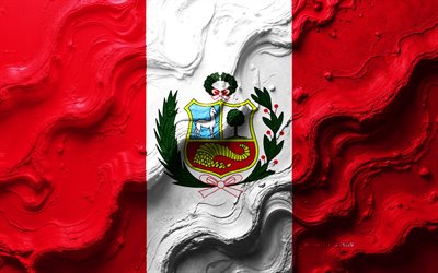 bandera de perú, 4k, textura de onda de piedra, bandera 3d perú, sudamerica, banderas de los países de américa del sur, perú