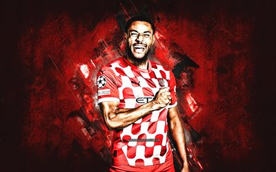 arnaut danjuma, girona fc, jogador de futebol holandês, fundo de pedra vermelha, la liga, espanha, futebol, catalunha, danjuma girona