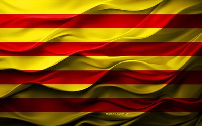 4k, Flag of Catalonia, spanish communities, 3d Catalonia flag, Spain, Catalonia flag, 3d texture, Day of Catalonia, national symbols, 3d art, Catalonia