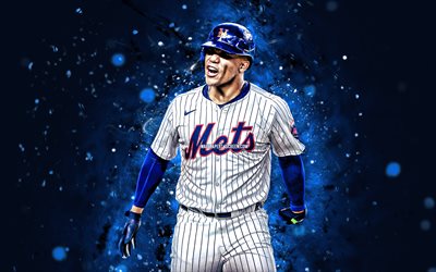 Juan Soto, 4k, blue neon lights, New York Mets, MLB, Dominican baseball players, Juan Soto 4K, baseball, Major League Baseball, Soto Pacheco, Juan Soto New York Mets