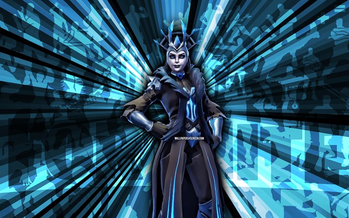 4k, la reine des glaces, contexte des rayons bleus, la peau de la reine des glaces, art abstrait, fortnite la peau de glace, personnages fortnite, fortnite, art créatif