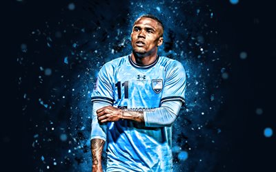 douglas costa, 4k, luci al neon blu, sydney fc, a league, calciatori brasiliani, douglas costa 4k, calcio, douglas costa sydney fc