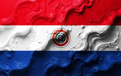 bandera de paraguay, 4k, textura de onda de piedra, bandera 3d paraguay, sudamerica, banderas de los países de américa del sur, paraguay