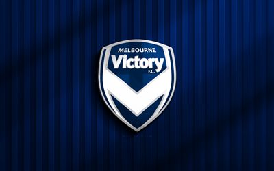 4k, Melbourne Victory 3D logo, A-League, blue 3D background, soccer, Melbourne Victory emblem, football, Melbourne Victory logo, Melbourne Victory, Australian football club, Melbourne Victory FC